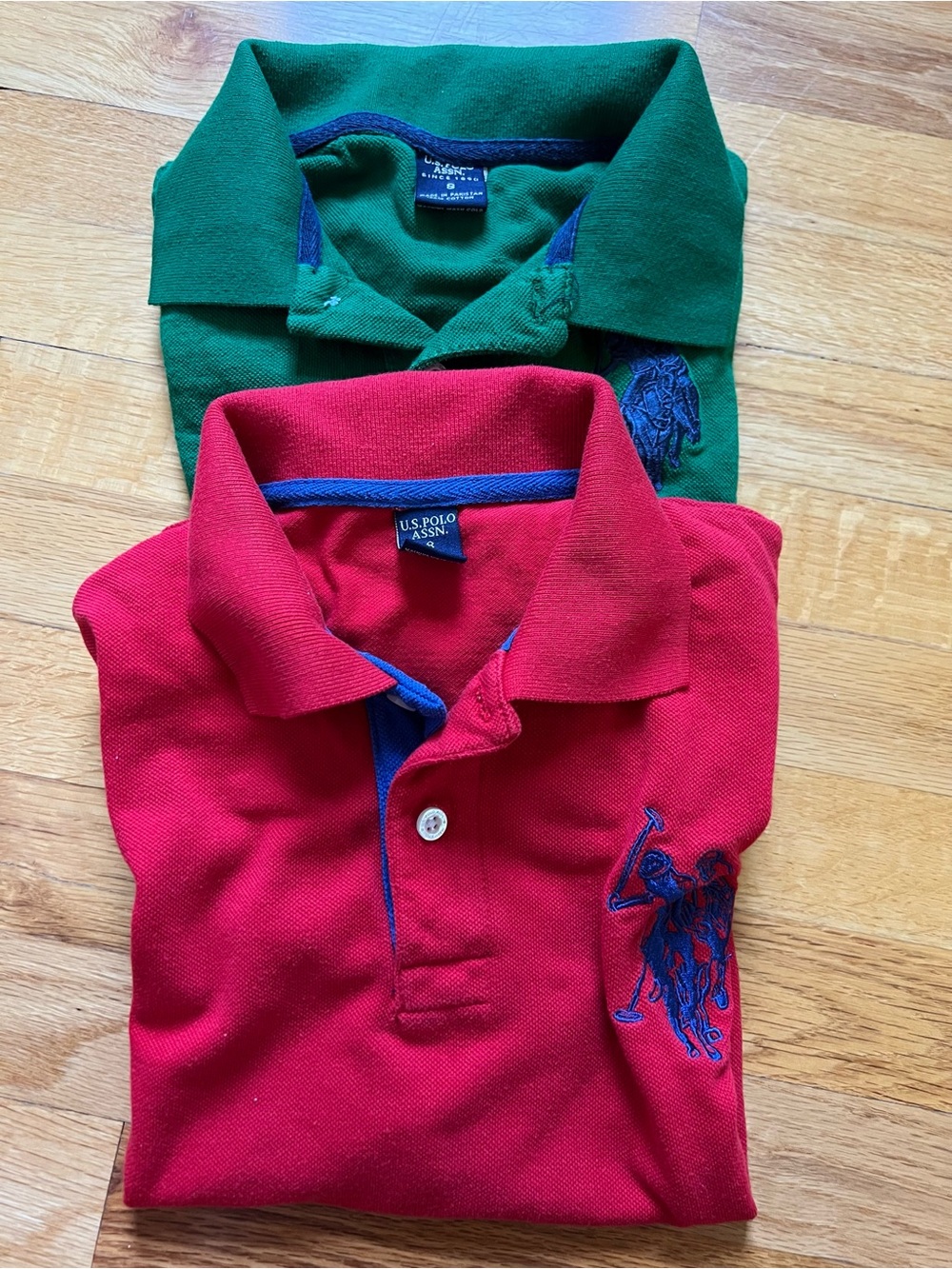 (Lot of 2) U.S. Polo Assn. Red & Green Short Sleeve Polo Shirts size youth 8